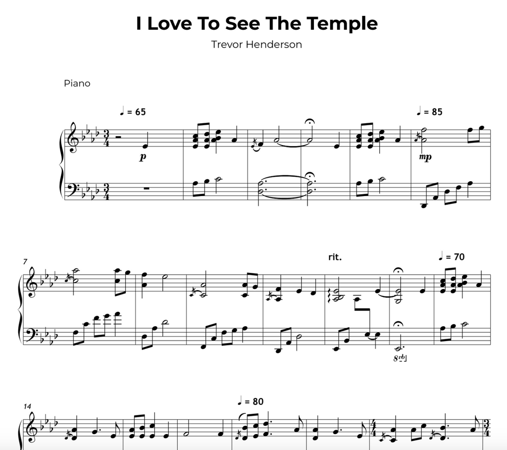 I Love To See The Temple Sheet Music (Digital PDF)